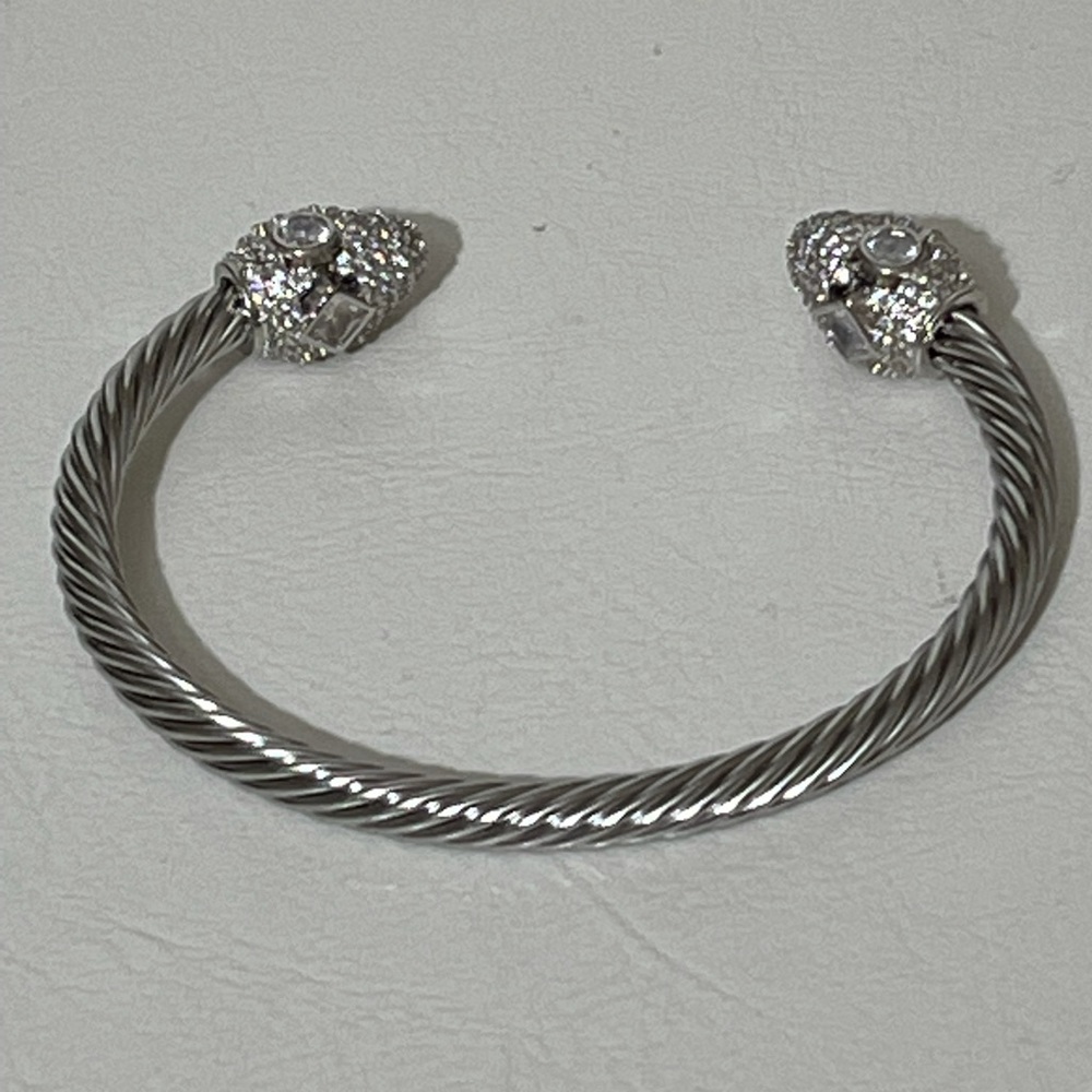 Luxury Twisted Cable Open Cuff Vintage Stackable Bangle Cubic Zirconia Diamond - Picture 5 of 7